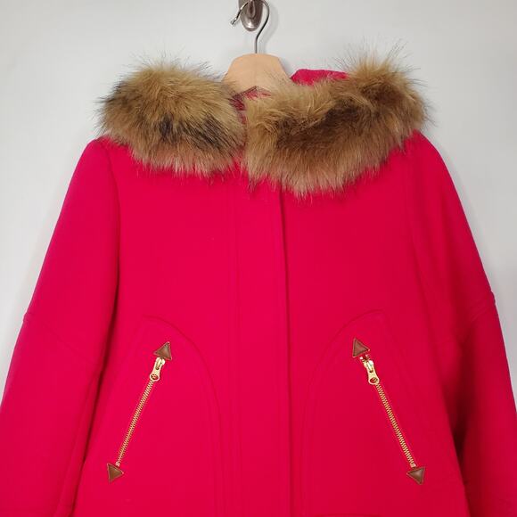 J Crew Petite Chateau Parka Coat Italian Stadium Cloth Wool Bright Pink 4P - Picture 3 of 10